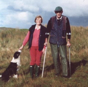 September 01, Anne with Iain on his crutches on the hill