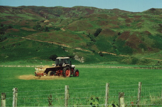 Lime being spread on the fields