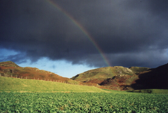 A view looking up the Glen with a rainbow